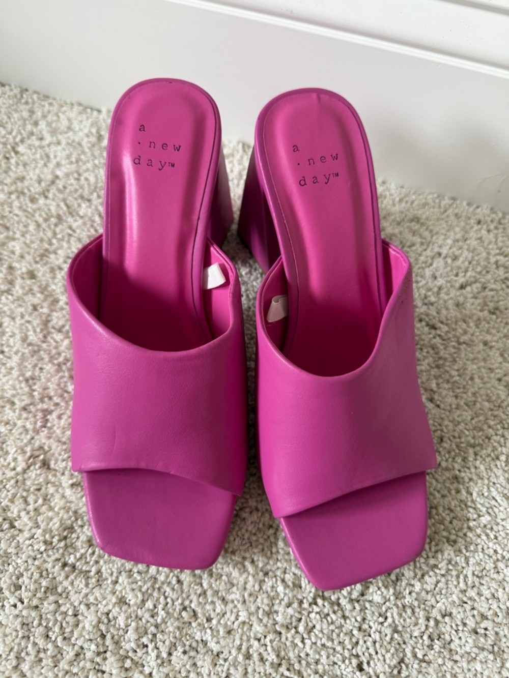 a new day Hot Pink Open-Toe Block Heel Mules